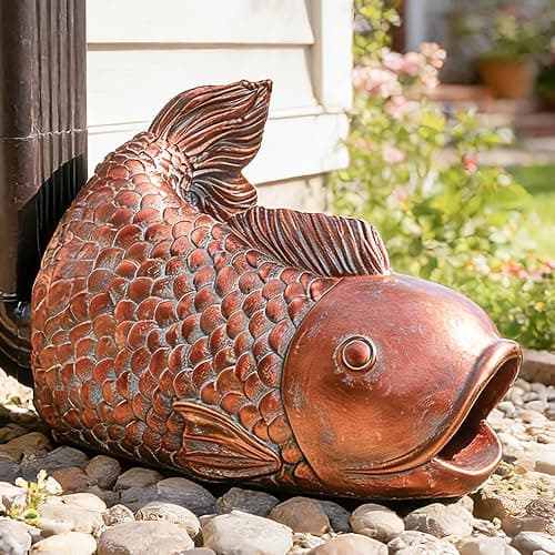 Teaeeno Fish Gutter Downspout Extension Decoration,3''x4'' Downspout Extender Diverter Splash Block Sculpture Outdoor Decor,Animal Resin Statue Ornaments, for Garden,Terrace,Lawn,Yard(Red) - Image 1