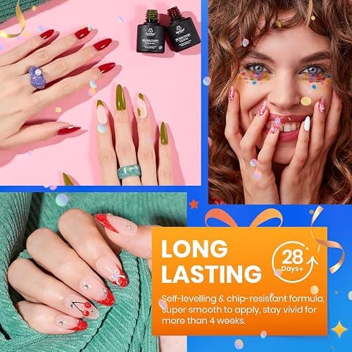 beetles Gel Polish Set Fall Gel Nail Polish Kit 36 Pcs 32 Colors with Base Top Coat Burgundy Red Blue Purple Hot Pink Green Black White Uv LED Lamp Nails Gifts for Women Fingertip Palette - Image 1