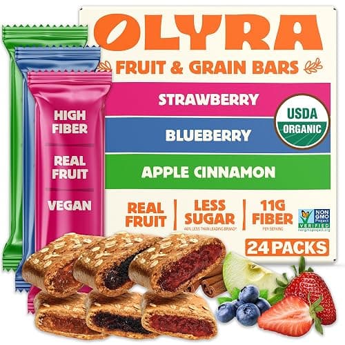 Olyra Variety Pack Fruit Bars, Prebiotic High Fiber Snack, Organic Snacks, Healthy Snacks for Adults and Kids, Low Sugar, Vegan, Office Breakfast Bars, USDA Certified Organic, Non GMO (Pack of 24) - Image 1
