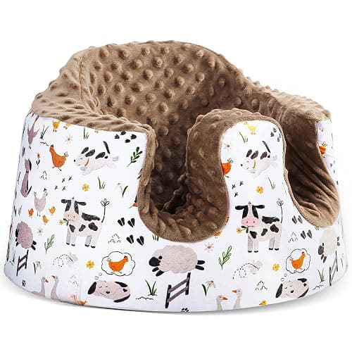 BOMOLOUR Seat Cover Compatible with Bumbo and Nuby Seat, Removable Breathable Baby Floor Seat Cover for Boys and Girls, Seat Not Included (Brown Farm) - Image 1