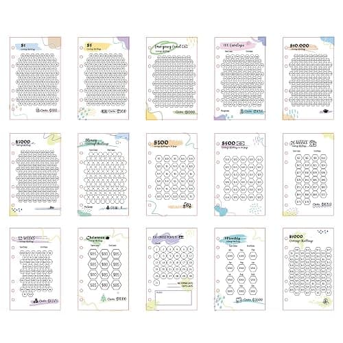Laminated Money Savings Challenge Trackers for 6-Ring A6 Binders,Reusable cash Savings Tracker sheets,multiple budget cards for savings journey planner(15pcs) - Image 1