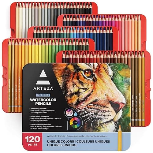 ARTEZA Watercolor Pencils Set of 120 Water-Soluble Colored Pencils for Blending, Layering, Painting, Lightfast Pigments with Soft Cores in Tin Case, Art Supplies for Adults, Artists, Holiday Gift Set - Image 1