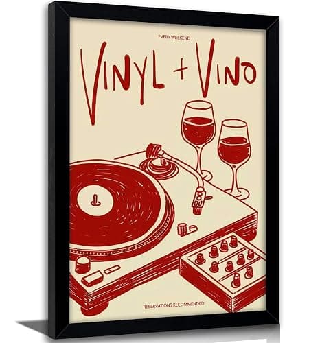 Vintage Wine Record Canvas Wall Art, Trendy 80s Abstract Watercolor Wall Decor, Retro Posters Painting Decor Picture, Funny Bar Cart Poster Print Artwork for Music Room Bar Bedroom Wall Decor Home - Image 1