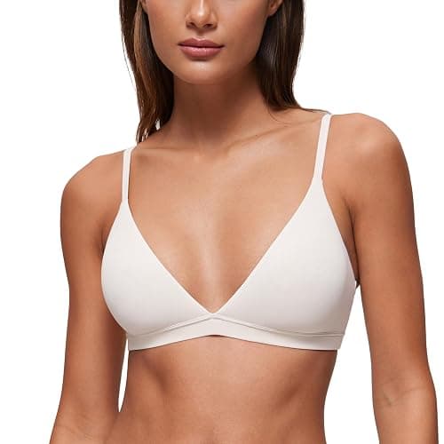CRZ YOGA Softhold Womens Double Lined Triangle Bralette - Adjustable Straps Unlined Wireless Cami Plunge T-Shirt Everyday Bra - Image 1