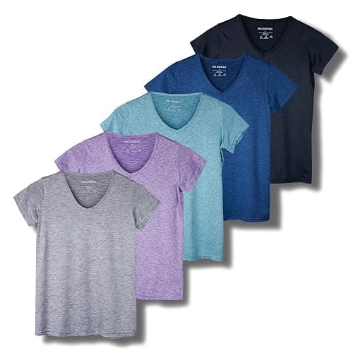 Real Essentials 5 Pack: Women's Dry Fit Short Sleeve V Neck Workout Top - Fitness Gym Athletic Yoga T-Shirt (Plus Available) - Image 1