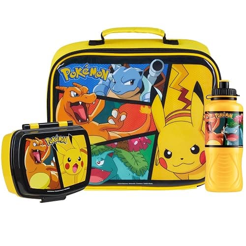 Pokemon Insulated Lunch Bag with Lunch Box Water Bottle Set for Kids 3 Piece School Snack Bag Pikachu Gifts for Kids (Yellow) - Image 1