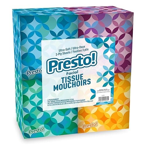 Amazon Brand - Presto! Ultra-Soft 3-Ply Premium Facial Tissues, 264 Count (4 Packs of 66), (Packaging May Vary) - 66 Count (Pack of 4) - Image 1