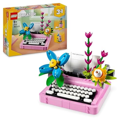 LEGO Creator 3in1 Typewriter with Flowers Toy - Transforms into a Keytar Model or a Flowerpot with Pen & Notebook - Building Set for 8+ Year Old Girls & Boys - Creative Birthday Gift - 31169 - Image 1
