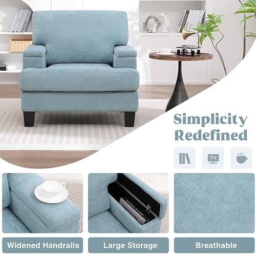 choairy Accent Chair with Storage Armrest, Modern Upholstered Reading Living Room Chairs, Comfy Large Armchair, Fabric Single Sofa Chair for Bedroom (Green) - Image 1
