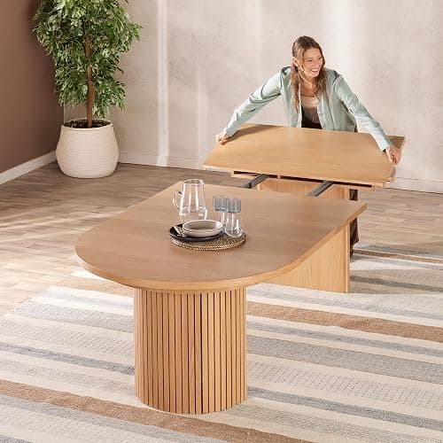 Transformer Table - Solid Wood Extendable Round Dining Table, Extendable Round Dining Table, Space-Saving Modern Furniture, Elegant and Functional Design, Natural (Table Only) - Image 1
