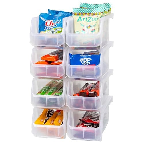 ReadySpace Plastic Containers for Organizing and Storage Bins for Closet, Kitchen, Office, Garage or Pantry Organization, Stackable Bins, Medium (11" x 5" x 5.5"), 8-Pack, Clear - Image 1