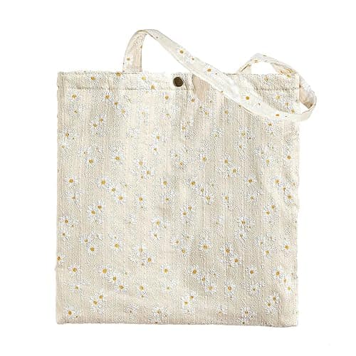 BOTEEK Women’s Floral Embroidered Tote Bag with Pocket flowers embroidery crossbody shoulder bag beach cute handbag canvas - Image 1
