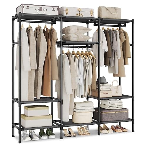 SONGMICS Clothes Rack,72 Inch Large Capacity Portable Closet, Heavy Duty Wardrobe Closet Organizer with Hanging Rails and Shelves, Total Load 330 lb, Easy Assembly, for Bedroom, Black URDR211B01 - Image 1