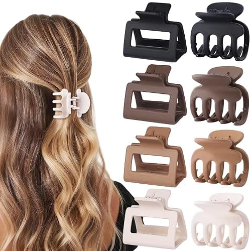 USDNICE Medium Hair Clips Combination 2 Styles Small Claw Clips for Thin Hair 8 Pcs Matte Non-slip Rectangle Jaw Clips Square Hair Accessories for Women and Girls (Brown) - Image 1