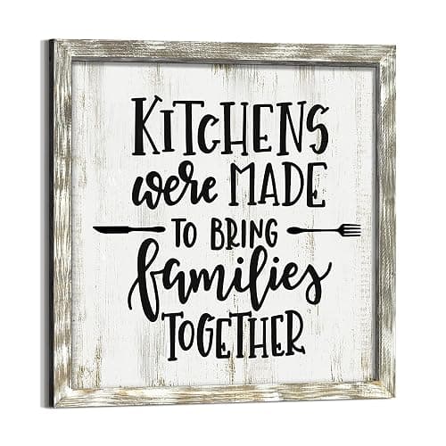 Kitchen Quote Wall Art Decor: Rustic Kitchen Sayings Wooden Framed Picture Dining Room Rules Signs Print Farmhouse Inspirational Artwork Painting for Home Country Room 12 x 12 Inches - Image 1