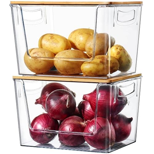 Pantry Organizers Storage, 2 Pack Onion and Potato Storage Bins Large Capacity Kitchen Counter Bins for Garlic, Fruit, Vegetable, Can Storage Countertop Organizer (12" x 7" x7") - Image 1