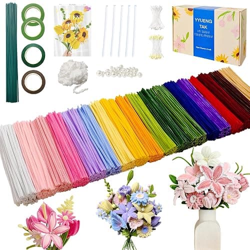 YYUENG TAK 1000 Pcs Pipe Cleaners Flower Kit, 18 Colors Chenille Stems with Complete Accessory Set & Instruction, Pipe Cleaners Craft, Art and Craft Supplies, DIY Art Projects Creative Gift - Image 1