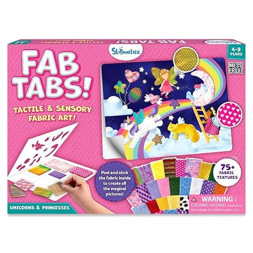 Skillmatics Fab Tabs – 3D Fabric Decorating Art Kit, Unicorns & Princesses | Peel & Stick Sticker Activity, Mess-Free Play, Travel Toy, Gifts for Boys & Girls Ages 4, 5, 6, 7, 8, 9 - Image 1