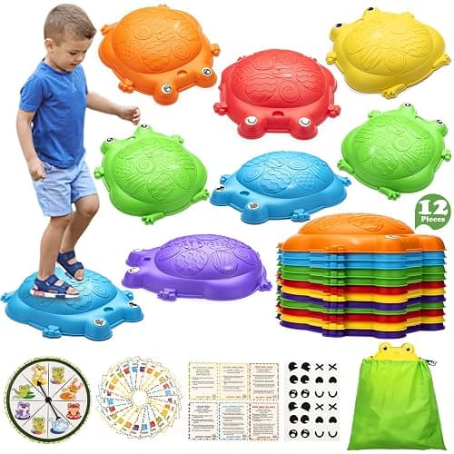 Stepping Stones for Kids Outdoor Toys for Toddlers 3-5 12 Pcs Frog Balance Step Stone Up to 265lbs Indoor Outdoor Toy for Kids Obstacle Course Sensory Toys for Toddler Ages 3-8 Gift for Boys Girls - Image 1