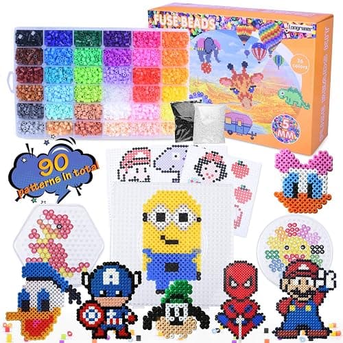Longruner 10000, 36 Colors Fuse Beads Kit 5mm DIY Art Craft Toys for Kids with 4 Pegboards, 60 30 Pattern Paper| B, 10000pcs - Image 1
