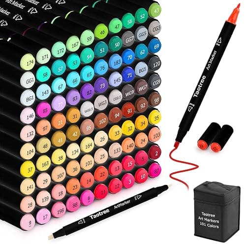 Taotree Alcohol Markers, 101 Colors Dual Tips Artist Markers Pens Set, Chisel & Fine Sketch Pen, Art Supplies Kit for Kids Adult Coloring Books Color, Painting, Drawing, Blending and Sketching - 101 Colors Black Penholder - Image 1