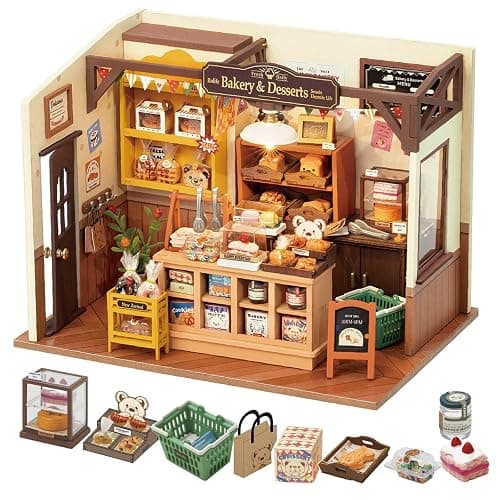 Rolife Bakery Shop DIY Miniature Dollhouse Kit Creative Gift for Adults | 1:18 Scale Becka's Baking Tiny House with LED Light, Wooden 3D Puzzle Model Kit, Diorama Craft Set for Home Decor Display - Image 1