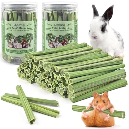 Bissap 100PCS Rabbit Chew Sticks, Natural Papaya Stems Bunny Chews Treats for Rabbits Hamsters Chinchillas Guinea Pigs Small Animals Organic Molar Chewing Snack - Image 1
