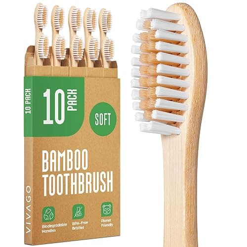 VIVAGO Biodegradable Bamboo Toothbrushes 10 Pack - BPA Free Soft Bristles Toothbrushes, Eco-Friendly, Compostable Natural Wooden Toothbrush - 10 Count (Pack of 1) - Image 1