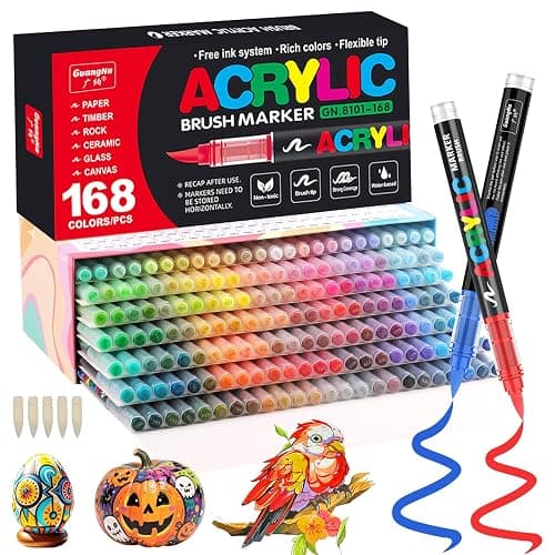 Funnasting 168 Couleurs Feutre Acrylique, Tête de Brosse Douce Marqueur Peinture Acrylique pour Coloriage, Verre, Tissu, Oeuf, Pétroglyphes et Bricolage Arts & Crafts Fournitures - Image 1