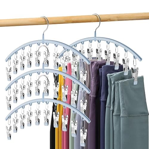 Volnamal Legging Organizer for Closet, Metal Yoga Pants Hanger w/Rubber Coated 4 Pack w/10 Clips Hold 40 Leggings, Hangers Space Saving Hanging for Closet Organizers and Storage, Blue - Image 1