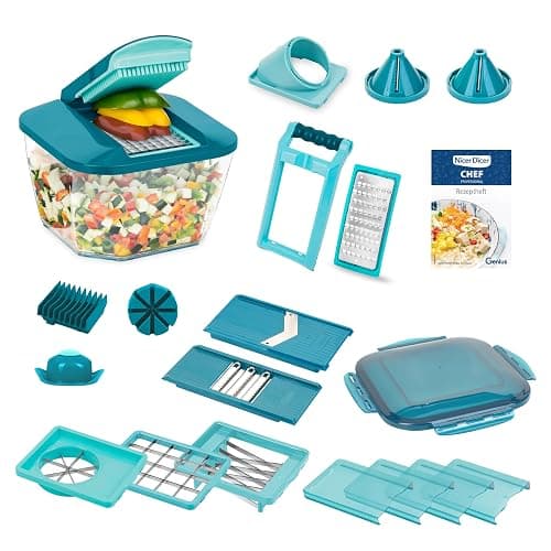 Nicer Dicer Chef Professional Gemüsescheider 23-tlg. Gemüsehobel manuell mit 5.2L großem Auffangbehälter Frischhaltedeckel, Spiraleinsätze, Tomatenschneider, Julienne, Salatschneider mit Rezeptbuch - Image 1