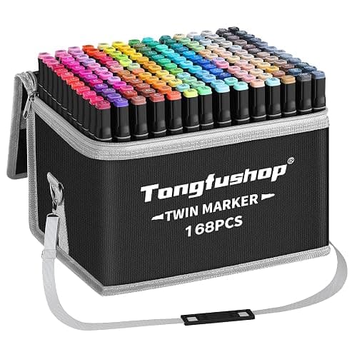 Tongfushop 168 Colored Marker Set, Colouring Pens for Adults, Dual Tip Art Alcohol Markers, Permanent Felt Tip Pens for Drawing, Sketching, Anime, Manga, Fun doodling with Carrying Case & Storage Base - Image 1