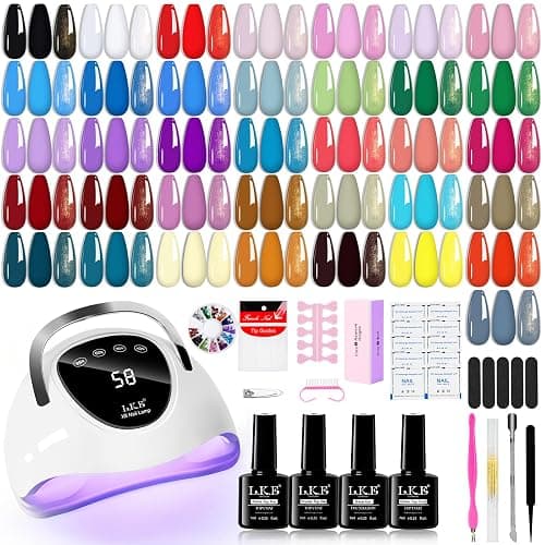 LKEE Gel Nail Polish Set with 108W U V Lamp - 65Pcs Nail Kits for Starter,36 Vibrant, Shimmering, and Matte Colors Gel Nail Polish with Base Coat and Top Coat, Nail Art Gifts for Beginners - Image 1
