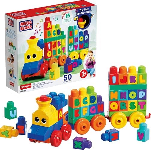 MEGA BLOKS First Builders Toddler Building Blocks Toy Set, ABC Musical Train with 50 Pieces, Music and Sounds, Ages 1+ Years - Image 1
