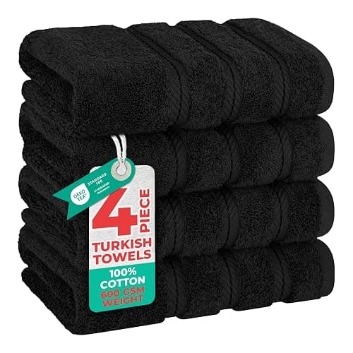 American Soft Linen Luxury Hand Towels for Bathroom, 600 GSM Heawy Weight 16x28 Size 100% Cotton Turkish 4 Piece Hand Face Towel Set, Black Hand Towels - Image 1