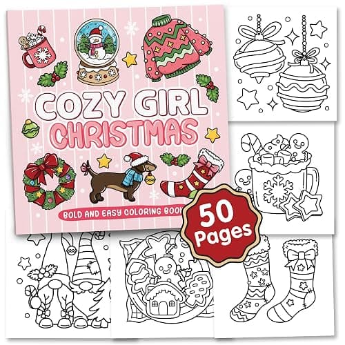 Brightenkidz Cozy Girl Christmas Coloring Book - Cute & Simple Adult Coloring Book with Bold and Easy Designs, Relaxation Hygge Winter Style - Cozy Christmas Holiday Gifts for Teens - Image 1