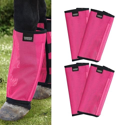 Harrison Howard Loose Fitting Fly Boots UV-Protective Extra Tough Mesh Ventilated Four Fasteners Stay-on Design Protect Horse Legs & Stomp-Reducing Set of 4 Magenta Yearling - Image 1