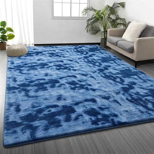 Soft Area Rugs for Living Room, 4 x 6 Ft Thickened Memory Foam Rug for Bedroom, Non-Slip Tie-Dyed Indoor Floor Carpet for Boys Girls Room Nursery Home Decor, Royal Blue - Image 1