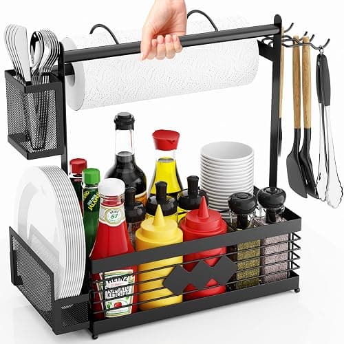 Grill Caddy for Outdoor Grill, BBQ Caddy with Camping Paper Towel Holder and Plate Holder, Picnic Utensil Condiment Kitchen Organizer for Camper, RV Patio Tailgate Essentials, Grilling Gifts for Men - Image 1