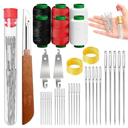 Big Eye Steel Sewing Needles Kit, Portable Hand Sewing Set, 37PCS Stainless Steel Sewing Needle Kit, Steel Needles for Hand Sewing, Punch Needle Kit Repair Tools for Beginners & Daily Use - Image 1