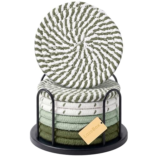 Lazebox Coasters Set of 8 for Drinks, 4 Inch Large Coasters for Coffee Table, Tabletop Protection for Hot & Cold Drinks, Versatile Coasters for Home Decor, Non-Slip & Easy to Clean, Olive Green - Image 1
