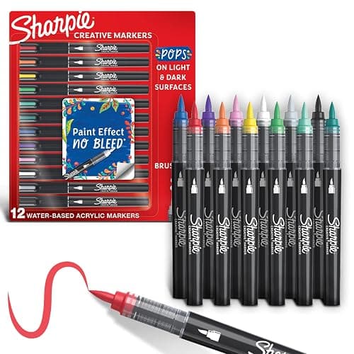 Sharpie Creative Paint-like Brush Tip Acrylic Markers, Assorted Colors, 12 Count, Perfect for Art and Craft Supplies - Image 1