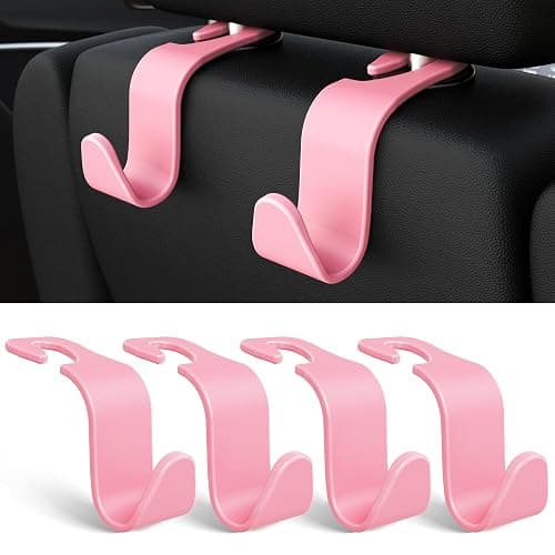 Amooca Universal Car Headrest Hooks, Car Organizer Hanger Storage Hooks for Bag Purse Cloth Grocery (Pink Set of 4) - Image 1