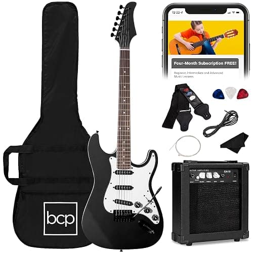 Best Choice Products 39in Full Size Beginner Electric Guitar Starter Kit w/Case, Strap, 10W Amp, Strings, Pick, Tremolo Bar - Jet Black - Image 1