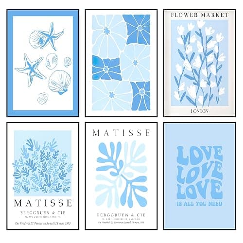ZxXzkwpP Henri Matisse Wall Art Decor Abstract Aesthetic Boho Neutral Floral Canvas Prints Set 6 Pieces Light Bluey Preppy Flower Market Minimalist Canvas Prints Wall Decor (Blue 01 Unframed, 8x12x6) - 8x12x6 - Blue 01 Unframed - Image 1