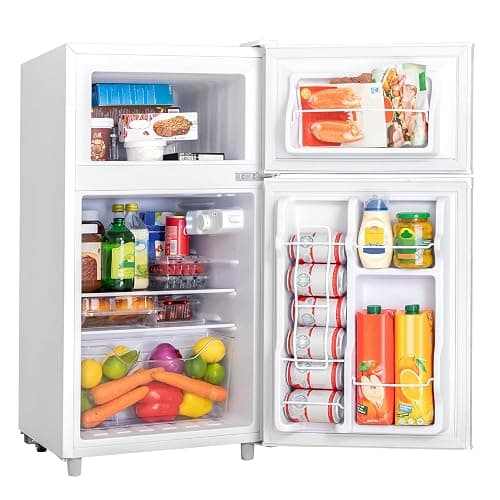 Manastin 3.5 Cu.Ft 2 Door Mini Fridge with Freezer, Small Refrigerator, 7 Level Adjustable Thermostat, Compact Fridge for Living Room, Dorm, Office, Kitchen and Apartment (Pearl White) - Image 1