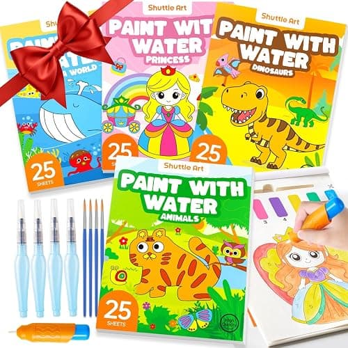 Shuttle Art Paint with Water Coloring Book for Kids, Pack of 4, 100 Sheets Watercolor Paint Set for Kids Ages 3-5, 4-8, Mess Free Travel Art Supplies, Birthday Christmas Craft Gift - Image 1