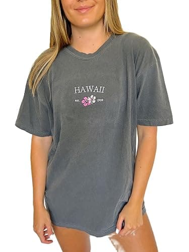 Womens Oversized Graphic Tee Shirts Fruit Sardine Hibiscus Lobster Tshirt Y2k Vintage Cute Summer Shirts for Teens - Letter Black - Small - Image 1