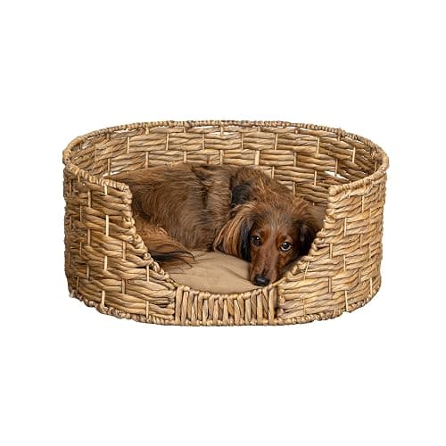 THE LICKER Store DBD4001A Perri 24" x 18" Classic Farmhouse Handwoven Hyacinth Oval Pet Bed with Machine-Washable Cushion, Natural - Image 1