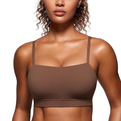 CRZ YOGA Butterluxe Womens Adjustable Spaghetti Thin Strap Sports Bra - Padded Wireless Square Neck Workout Yoga Clothes - Image 1